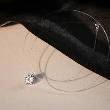 1pc Minimalist Versatile Pure Silver Necklace, S925 Silver Fishing Line Pendant Design, Women's Clavicle Chain, Suitable For Daily Commute - 2 Carats - View 12