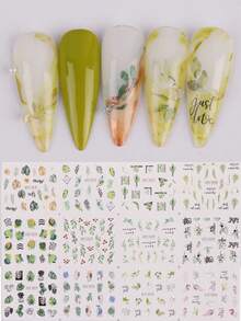 1pc 12 Designs Tropical Holiday Style Water Transfer Nail Stickers With Fern Leaf, Palm, Mango, Raspberry Patterns, Summer & Spring Nail Art Decals, DIY Nail Decoration For Women And Girls, Daily And Holiday - MultiWarna - View 3
