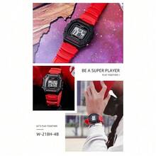 Casio 卡西欧红色方形运动数字手表，50米防水，7年电池寿命，LED灯，多功能学生腕表 - 均碼 - 查看 6