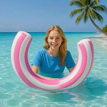 1pc Inflatable Curved Swimming Pool Float - Waterproof And Durable, Safer. Made Of PVC Material. Essential For Summer Swimming And Entertainment. Tropical Beach, Palm Tree And Cloud Pattern Design. Suitable For Inflatable Swimming Pool Float Use In Summer. - Multicolor - View 5