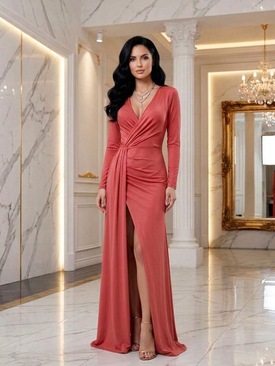 Women Plus Bridesmaid Dresses - Salmon - View 1