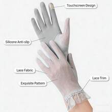 透气触屏手套 防滑冰丝手套 防晒蕾丝薄款骑行驾驶手套 - 彩色 - 查看 5