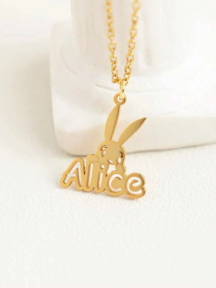 1pc Personalized Hollow Name Rabbit Necklace, Easter Gift, Suitable For Daily Wear And Gift Giving, Thanksgiving, Decoration, Letter, Fashion, Cute, Casual Occasions, Customized, Unique, Ideal Gift For Him Or Her, Fashionable Accessory For Teenagers, Comfortable And Convenient To Wear, Back To School Item - Multicolor - View 4