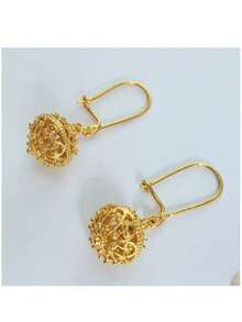 Luxury Floral Hollow Ball Pendant Earrings, Handmade Pure Copper Jewelry For Women, Suitable For Daily Wear, Ideal Gift Choice - Gold - View 2
