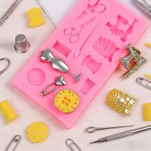 1件仿真粉色缝纫工具硅胶模具，剪刀纽扣，缝纫设计师服装模具，缝纫机模具，手工粘土和树脂滴胶，易于脱模，可重复使用的硅胶模具。 - 粉紅色-縫紉工具 - 查看 4