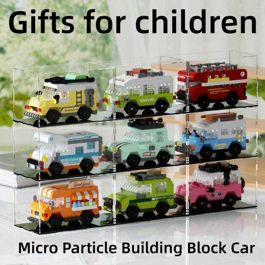 9pcs Mini Car Building Block Set, Micro Particle City Vehicle Model Assembly Toys, Educational DIY Decoration, Children's Birthday Gift - Multicolor - View 1