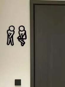 1 par de pegatinas de espejo de baño de madera creativas, pegatinas de señal de baño de hombres y mujeres, adecuadas para hoteles, restaurantes y baños del hogar - A - Ver 2