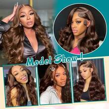 13x4 Body Wave Lace Front Wigs Human Blended Hair Pre Plucked 200% Density HD Transparent #4 Brown Wigs Human Blended Hair For Women Pre Plucked Wigs With Baby Hair Brazilian Virgin Hair Soft And Natural Look Daily Wear Wig - Brown - View 9