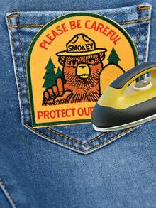 1个“请注意安全”刺绣布贴，松树和野生动物图案，热熔免缝设计，适用于背包、帽子、夹克和手提袋，是送给自然爱好者和环保主义者的礼物。 - 半圓 - 查看 7