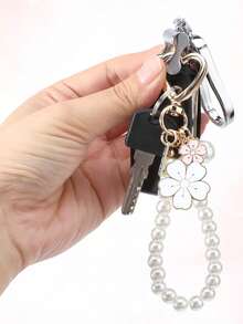 2pcs/Set Cute Pearl Keychains For Women, Flower Keychain Kit Faux Pearl Chain Key Chain Golden Car Key Chain Flower Keychain Charm For Girls Purse Bag Accessories - Keychain - View 7