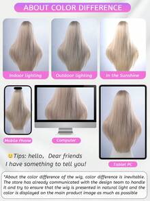 28-Inch Long Synthetic Wig Featuring A Natural Straight Style A Stunning Gold. Designed With Bangs , It Is Crafted From Heat-Resistant Fiber To Ensure Durability. This False Hairpiece Is Perfect For Daily Use, Offering A Natural And Realistic Appearance That Mimics Real Human Hair - Gold - View 10