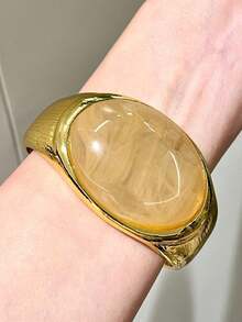 1 chiếc vòng tay bản rộng, sang trọng, cổ điển, viền vàng, đính đá Citrine tự nhiên, thích hợp làm quà tặng cho nữ giới hàng ngày, hẹn hò, dự tiệc, lễ hội âm nhạc, Giáng sinh, Ngày của Mẹ, Ngày Valentine. - vòng đeo tay - Xem 12