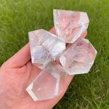 Large Himalayan Clear Quartz Crystal Palm Stone: Rainbow Transparency - Multicolor - View 2