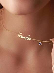 A Personalised Name Necklace With Birthstone, Gold Jewellery, Christmas Gift For Her, Sister's Birthday Present, Mother's Day Gift, Daughter's Gift - Yellow Gold - View 3