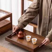 1pc Bamboo Serving Tray With Handle, Suitable For Breakfast, Dinner, Living Room Dining - Back To School Season - Multicolor - View 3