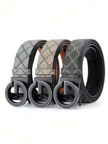 Men's High-End Zinc Alloy Letter Automatic Buckle Leather Belt, Casual Versatile Minimalist Strap, Random Pattern Cutting - Multicolor - View 2
