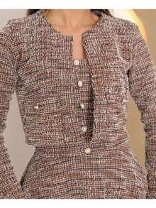 2 Piece Kit Two Piece Set Knitted Fabric Dress And Bolero Coat Tweed Women's Modest Christian Evangelical Fashion - 紅色 - 查看 3