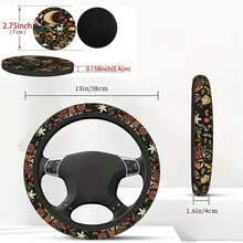 1pc Floral Print Car Steering Wheel Cover + 2pcs Car Cup Holders, Waterproof Steering Wheel Cover Fits 14.5-15 Inch - Multicolor - View 6