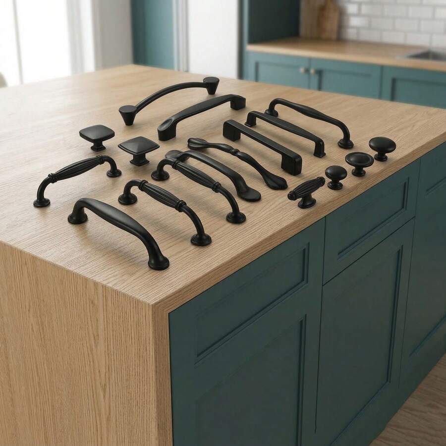 1个哑光黑色橱柜抽屉拉手，铝合金旋钮和握柄，经久耐用，易于安装，适用于厨房、浴室、书桌等家具抽屉。 - 黑色 - 查看 1