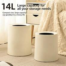 Minimalist Nordic Style Beige Large Capacity Trash Can, Suitable For Home, Living Room, Bedroom, Bathroom And Toilet. Double-Layer Storage Design, Thickened Plastic Material, Suitable For High-End Aesthetic Trash Can In Kitchen And Office. Mother's Day Celebration - White - View 2