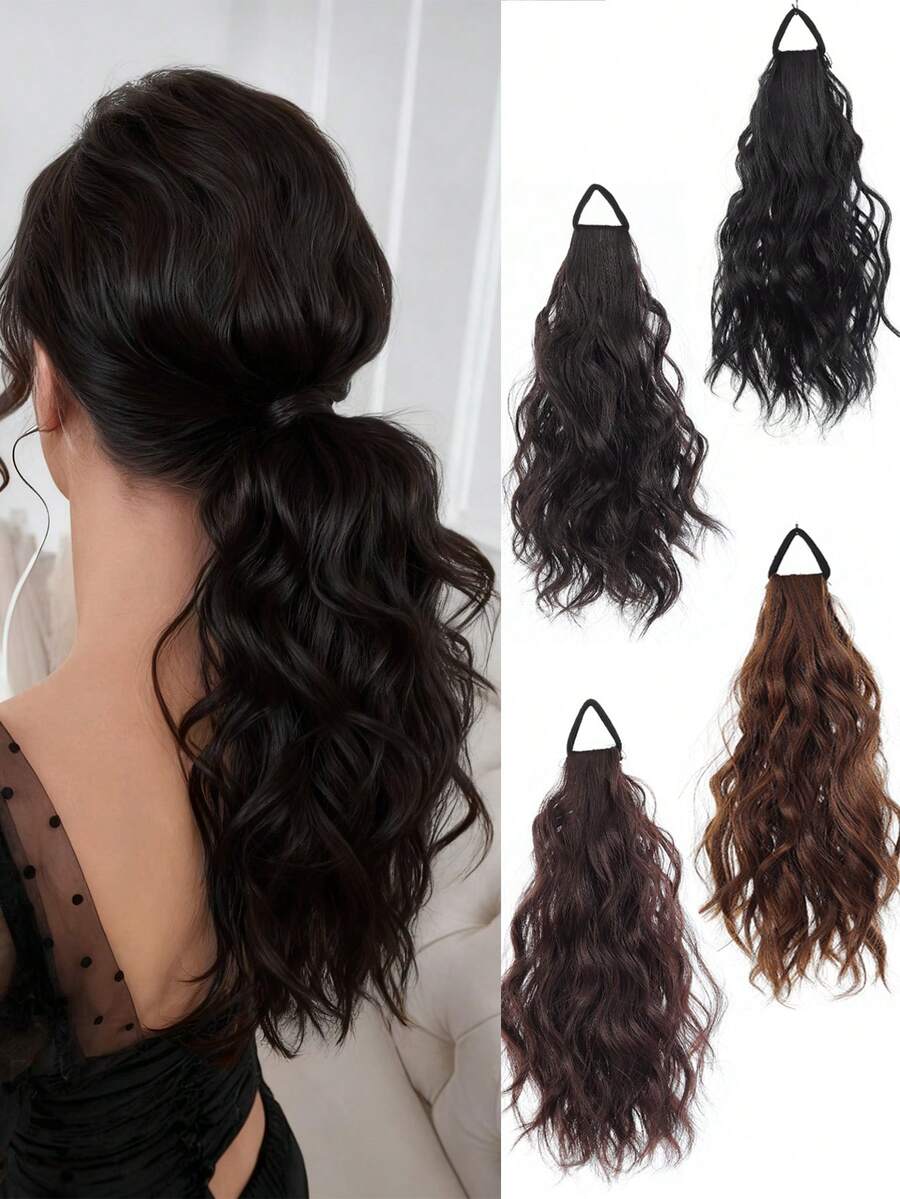 合成编织马尾辫，逼真发丝，自然蓬松，如云朵般柔软，高马尾配瀑布式发圈。