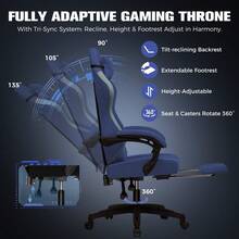 Fabric Gaming Chair With Footrest, Ergonomic Computer Desk Chair With Pocket Spring Cushion Home Office High Back Support Lumbar Support Heavy Duty Wide - Navy Blue - View 2