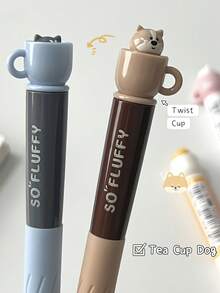 4pcs Rotating Teacup Puppy Pen, Creative Gel Pen, Black Ink Quick Dry, Cute Cartoon Decompression Pen For Children As A Gift, Practicing Handwriting, Journaling - Multicolor - View 9