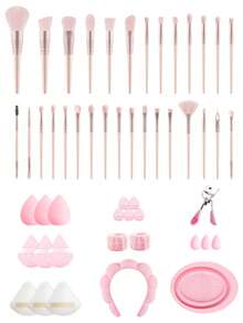 ronshadow 52pcs Deluxe Makeup Tool Set, Including 30pcs Makeup Brushes, Makeup Sponge, Makeup Sponges, Hair Bands, Eyelash Curler, Brush Cleaning Bowl, Complete Starter Kit For Beginners - Multicolor - View 12