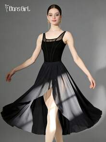 DonsGirl 1pc Women's Ballet Maxi Skirt, Asymmetric Ruffled Design With High Slit, Flowy Dance Dress For Solo Dance, Stage Performance & Carnival Sports - Black - View 8