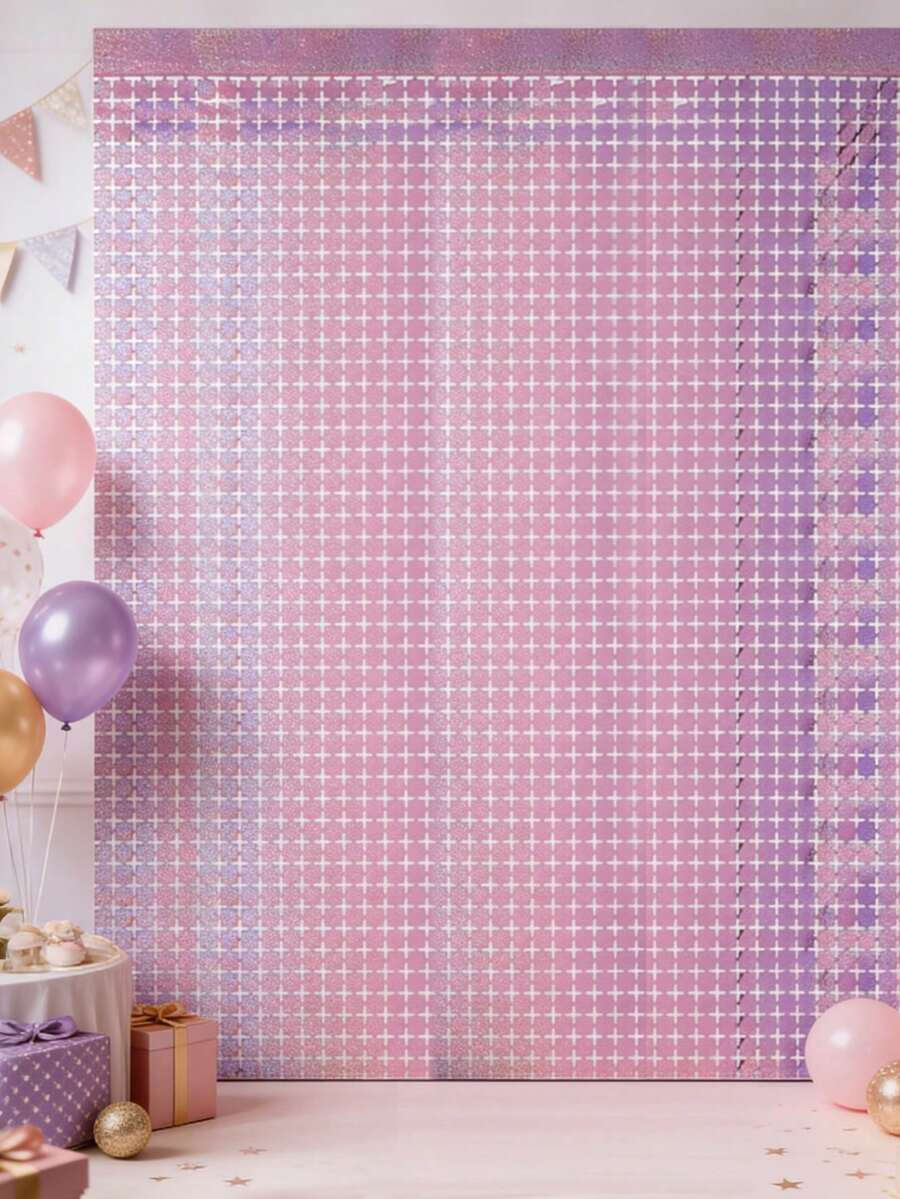 1pc/2pcs Party Birthday Decoration Backdrop Curtain, Laser Cube Decor Tinsel Curtain, Party Decoration Backdrop, Approx. 2m*1m Size, Backdrop Curtain, Home Decor, Suitable For Birthday Wishes, Valentine's Day, Birthday, Wedding, Disco Party Wall Decor - Purple - View 1