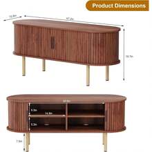 47 "Medio siglo moderno armario buffet lateral - gabinete de almacenamiento de puerta deslizante de roble para cocina, sala de estar y entrada - Mango negro - Ver 8