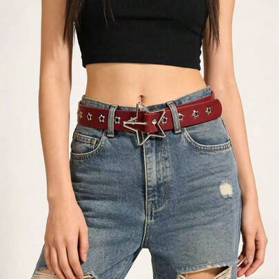 Pentagram Rivet Belt, High-Quality Alloy Buckle, Niche Design Decorative Belt