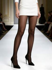 1双女士黑色透明连裤袜，防勾丝紧身裤，性感过膝长筒袜，适合休闲、派对等场合 - 黑色 - 查看 2