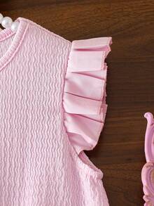 Young Girl' Fashion Casual Pleated Sleeve Pearl Flower Dress - Baby Pink - View 6