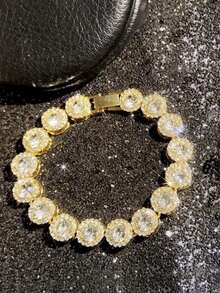 1 pieza Collar de cadena cubana con cristales de azúcar de hielo de moda europea y americana para hombres, collar fresco de baile callejero y hip-hop, regalo de vacaciones - Dorado - Ver 8