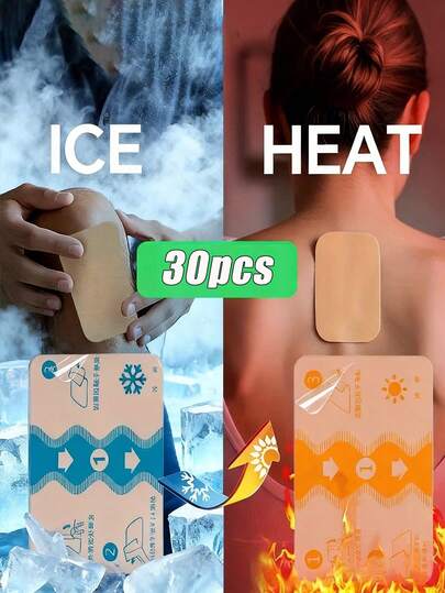 30片装神奇冷热敷贴，采用无纺布材质，三段式撕拉设计，适用于肩部、背部、膝盖、腰部，适合户外运动，方便居家、办公及户外活动使用，可持续6小时。四季皆宜。