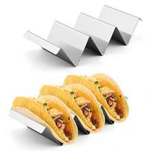 2/4 piezas Soporte de acero inoxidable para exhibición de alimentos para tacos, burritos, sostiene 2-3 tacos cada uno, bandeja de metal duradera apta para horno y lavavajillas - Plateado - Ver 10