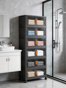 1个15-23英寸可折叠塑料储物柜，可折叠收纳盒，厨房餐具柜，厨房收纳架，客厅玩具柜，窄缝收纳架，厨房窄型储物柜，圣诞礼物，储物盒，床底收纳 - 黑色透明 - 查看 7