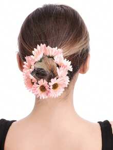 1pc Women Flower Decor Boho Scrunchie Hair Decoration Hair Ties Ponytail Holders Hair Elastics Hair Rubber Bands Scrunchies Hair Rope Elastic Hair Tie, Hair Bobbles Hair Accessories - 珊瑚橙 - 查看 2