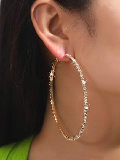 闪亮大号圈形耳环，爆炸款交叉耳环，适合音乐节、派对和日常佩戴