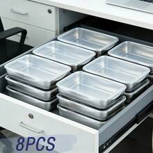 8-Piece Stainless Steel Food Container Set With Stackable, Lidded Design. Microwave, Featuring A Flip-Top Structure And Square Design. Suitable For Various Uses Including Salad Storage, Fruit Keeping, Food Preservation, Kitchen Organization, Refrigerator Freshness Maintenance, And Freezing. Multi-Functional Lunch Box. - 查看 3