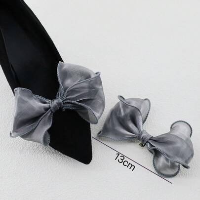 2pcs Minimalist Luxury Fabric Glitter Bow Detachable Shoe Clips