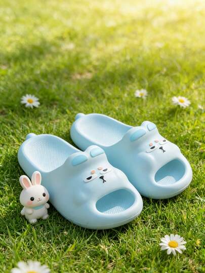 1 par de pantuflas casuales planas con diseño antideslizante y suela gruesa de EVA con diseño de dibujos animados lindos, adecuadas para primavera/verano