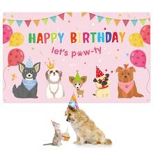 1pc Ticuenicoa Let's Paw-Ty Happy Birthday Themed Backdrops Puppy Dog Cat Doggy Pet Pink Girl Photography Background Birthday Banner For Puppy Bday Party Photo Booth Birthday Party Decorations - D - 查看 2