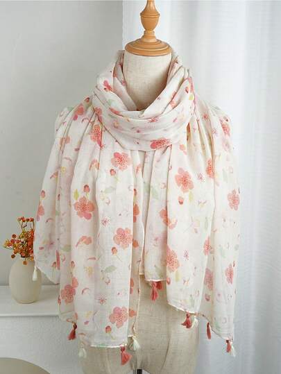 1pc Ditsy Floral Scarf, Suitable For Travel And Daily Use, Headscarf, 180*85cm, Women Shawl, Air Conditioning Shawl, Fashion Beach Towel, New Casual Long Scarf With Ditsy Floral Pattern, Polyester Fiber