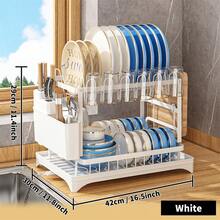1pc 2-Tier Kitchen Dish Rack, Sturdy Rust-Proof Carbon Steel, Multifunctional Draining Rack With Utensil & Cup Holder, Suitable For Sink Side Countertop, Ideal For Kitchen Enthusiasts And Renters, Practical Large Capacity Kitchen Storage Rack - Multicolor - View 16
