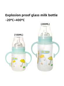180ml/280ml Anti-Explosion Glass Baby Bottle With Handle, Anti-Colic Nipple, Temperature Resistant -20°C~400°C, Leak-Proof Infant Newborn Feeding Bottle - Multicolor - View 1