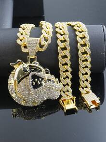 一套嘻哈欧美风镶钻斗牛犬吊坠项链，男士嘻哈钻石形项链，男士手表套装，适合派对和节日佩戴，是送给亲朋好友的绝佳礼物 - 首飾套裝 - 查看 16