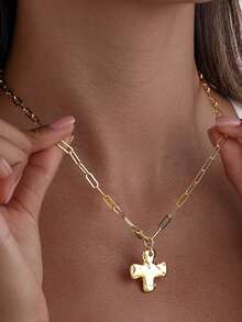 Oversized Gold-Color Cross Necklace, Exaggerated Large 14K Gold Plated Cross Pendant Long Necklace, Minimalist Gold Necklace, Fashionable Chunky Jewelry - Vàng - Xem 1