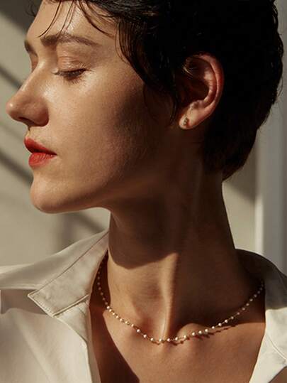 1 chiếc vòng cổ hạt cườm bằng thép không gỉ thủ công thời trang MisenBaBa, trang sức tối giản dành cho nữ.